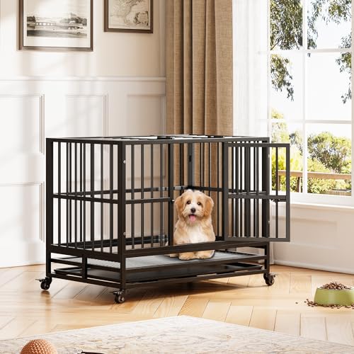 Hundekäfig hochbelastbar, Hundekäfig Transportbox Schwerlast mit 2 Türen, 94x58.5x74.8cm Hundebox Große Hunde mit Herausnehmbares, Metall Hundezwinger mit 4 Rädern für Kleine Mittelgroße Große Hunde Hundekäfig hochbelastbar, Hundekäfig Transportbox Schwerlast mit 2 Türen, 94x58.5x74.8cm Hundebox Große Hunde mit Herausnehmbares, Metall Hundezwinger mit 4 Rädern für Kleine Mittelgroße Große Hunde von Hapihom