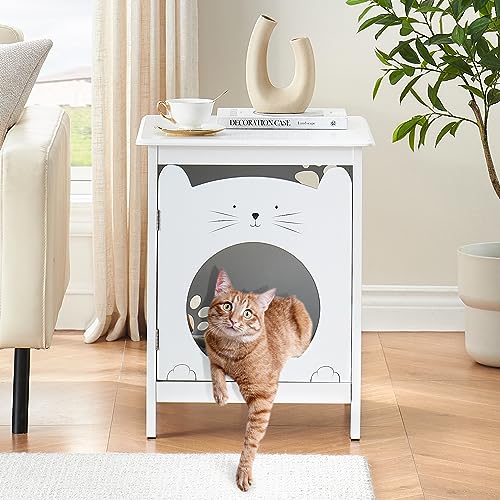 Katzenhaus, Katzenschrank für Katzentoilette, Katzenklo verstecken mit Einzeltür, 47,5 × 50,8 × 60,5 cm großer Stauraum Katzenhöhle, Holz Katzenkommode Nachttisch Beistelltisch für Sofa - A von Hapihom