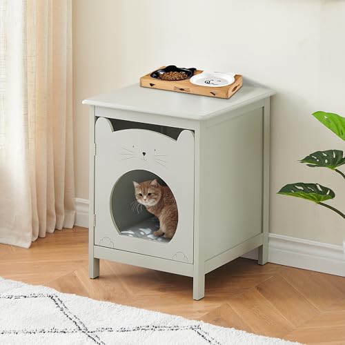 Katzenhaus, Katzenschrank für Katzentoilette, Katzenklo verstecken mit Einzeltür, 47,5 × 50,8 × 60,5 cm großer Stauraum Katzenhöhle, Holz Katzenkommode Nachttisch Beistelltisch für Sofa - B von Hapihom