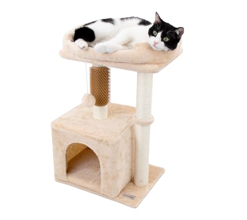 Hapineko Kleiner Kratzbaum für Indoor-Katzen, mit Katzenhöhle und gemütlicher Sitzstange, Selbstpfleger und interaktiver baumelnder Ball, ideal für Kätzchen und Katzen, 68,1 cm, Beige Hapineko Kleiner Kratzbaum für Indoor-Katzen, mit Katzenhöhle und gemütlicher Sitzstange, Selbstpfleger und interaktiver baumelnder Ball, ideal für Kätzchen und Katzen, 68,1 cm, Beige von Hapineko
