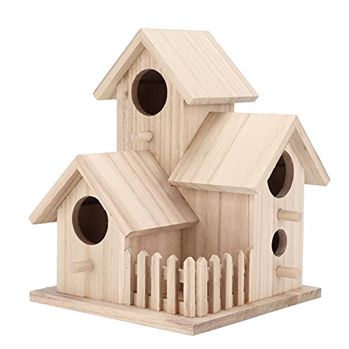 Holz Vogelhaus, 3 Löcher Outdoor Vogelnester Ornamente Fink Kardinäle zum Aufhängen, Unfertige Holz Vogelzuchtbox für 3 Vogelfamilien(#1) von Hapivida