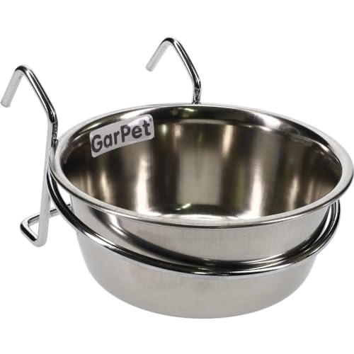 Edelstahlnapf zum Einhängen Schraub oder Hakenbefestigung Vogel Nager Hunde Napf (0,30 L mit Hakenhalterung) von Happet