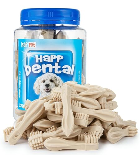 HAPPET® Dental Milchbürste 220g im Glas - zahnärztliches Hundegnackerstück mit Milch - fördert die Mund- und Zahnhygiene - natürliche Beißstäcke für Hunde aller Rassen und Größen von Happet