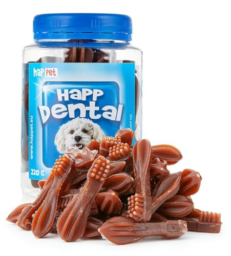 HAPPET® Dental Rinderbürste 220g im Glas - ZahnarztGenuss für Hund mit Rindfleisch - fördert die Mundhygiene, reduziert Kalk - Naturbeißhaken für Hunde aller Rassen und Größen von Happet