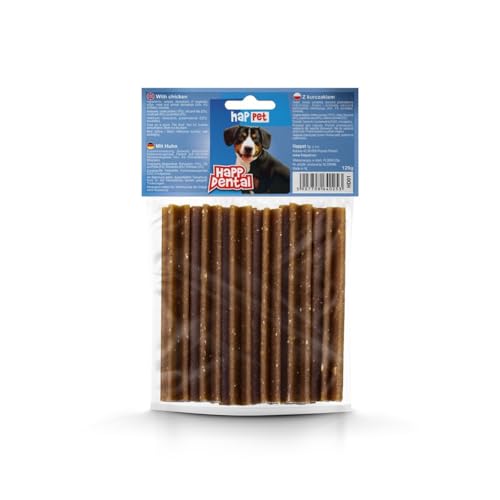 HAPPET® Happ Dental mit Hähnchen 120g - zahnärztliche Hundegnahrung - fördert die Mundhygiene und entfernt Plaque - Natürliche, leckere Beißwürfe für kleine mittlere und große Rassen von Happet