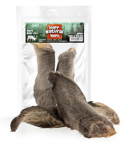 HAPPET® Pelzige Hirschohren für Hunde - 2er Pack - Natürliche Darmfreundliche Hundeleckerlis - Single Protein - reich an Nährstoffen - Luftgetrocknet für langanhaltenden Kauspaß - Getreidefrei von Happet