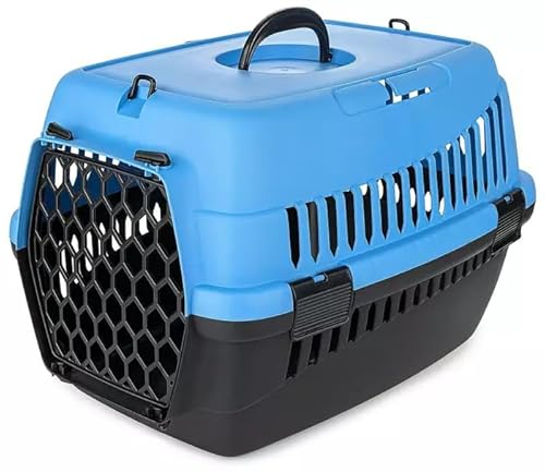 HAPPET ABBA M Robuster Transporter für Katzen und kleine Hunde, tragbarer Transporter mit Griff und Belüftung, blau von Happet