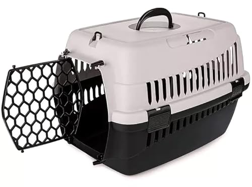 HAPPET ABBA M Robuster Transporter für Katzen und kleine Hunde, tragbarer Transporter mit Griff und Belüftung, grau von Happet