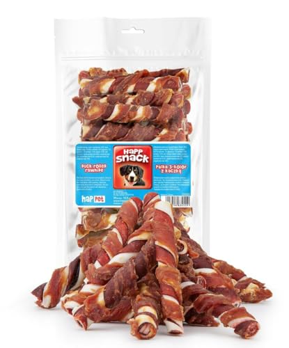HAPPET Essstock 3-farbig mit Ente 12,5 cm - Natürlicher Hundebeißring aus Rindleder und Entenfleisch - Gesunde dental Kauköstlichkeit, unterstützt Zahnhygiene und frischen Atem von Happet