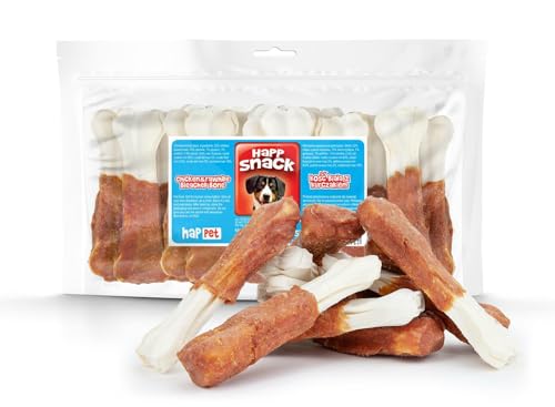 HAPPET HÜhnchenknochen weiß mit Hähnchen 10 Stück - natürliche Rinder- und Hähnchenfleisch - Gesunder Kaudental Snack, fördert die Mundhygiene von Happet