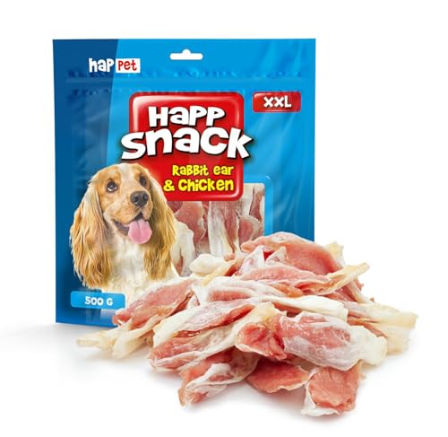 HAPPET HUNDELEUTE - HÜhnchen-gewickelte Kaninchenohren 500 g - natürliche Beißnahr, gesund, leicht verdaulich, fördert die Mund- und Zahnfleischhygiene von Happet