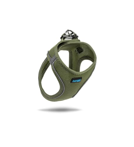 HAPPET Hosenträger Air Comfort 2XS Khaki - Atmungsaktives weiches Netz, verstellbare und druckfreie Hosenträger für Hunde kleiner Rassen und Katzen, reflektierend für Sicherheit, Halsumfang 24-28 cm von Happet