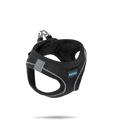 HAPPET Hosenträger Air Comfort 2XS Schwarz - Atmungsaktives weiches Netz, verstellbare und druckfreie Hosenträger für Hunde kleiner Rassen und Katzen, reflektierend für Sicherheit, Halsumfang 24-28 cm von Happet