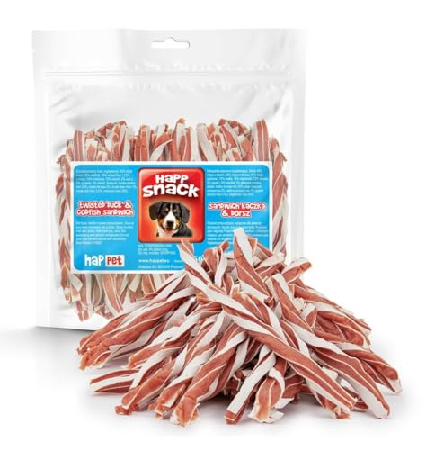 HAPPET Hundesandwich - Ente & Dorsch 500 g - natürliche Protein-Leckerbissen gesunde Zahntrainingsbeiß, fördert Mundhygiene, Frischer Atem und Widerstandsfähigkeit von Happet