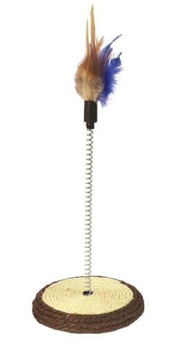 HAPPET Katzenspielzeug mit Feder und Federn - Interaktiver Kratzbaum mit Sisalfuß, Jagdspielzeug für Katzen und Kätzchen (Ø12 cm, 32 cm Höhe) von Happet