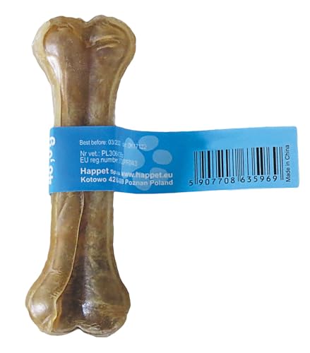 HAPPET Knochen natur gepresst für Hunde 12,5 cm - 30 Stück - Harter Rinderleder-Beiß, geruchlos und 100% verdaulich - fördert die Zahnhygiene und reduziert Stress von Happet