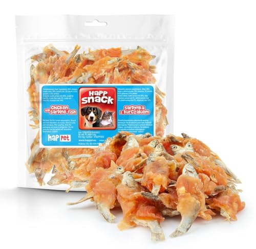 HAPPET Leckerbissen für Hund und Katze - Hühnchenwickelte Sardine 500 g - natürlicher Beißring aus Hühner- und Fischfleisch hochprotein, reich an Omega-Säuren, unterstützt gesunde Zähne, Zahnfleisch HAPPET Leckerbissen für Hund und Katze - Hühnchenwickelte Sardine 500 g - natürlicher Beißring aus Hühner- und Fischfleisch hochprotein, reich an Omega-Säuren, unterstützt gesunde Zähne, Zahnfleisch von Happet