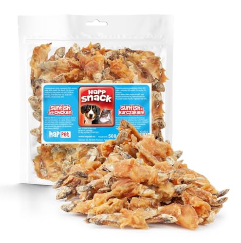 HAPPET Leckerbissen für Hund und Katze - Sunfish mit Hühnchen 500g - natürlicher Eiweißtrainer Beiß, gesund und leicht verdaulich Snack zur Unterstützung der Mundhygiene und des richtigen Tiergewichts von Happet