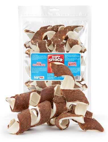 HAPPET Leckereien für Hunde - Ente Schlupfel 18 cm - natürliche Zahnbeißringe aus Rindleder und Entenfleisch, gesunde Leckereien zur Unterstützung sauberer Zähne und frischem Atem von Happet