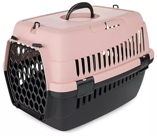 HAPPET Robuster Tiertransporter ABBA M für Katzen und kleine Hunde, tragbarer Transporter mit Griff und Belüftung, pink von Happet