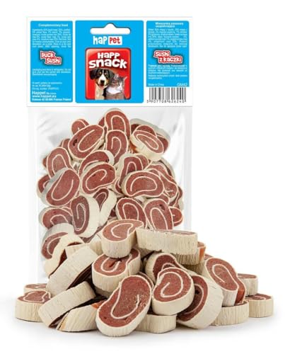 HAPPET Sushi von Ente für Hunde und Katze 100g - natürliche Trainingsgenuss aus Ente und Dorsch Fleisch - gesunder Eiweißbeiß, reich an Omega-Säuren, unterstützt Zähne und Zahnfleisch HAPPET Sushi von Ente für Hunde und Katze 100g - natürliche Trainingsgenuss aus Ente und Dorsch Fleisch - gesunder Eiweißbeiß, reich an Omega-Säuren, unterstützt Zähne und Zahnfleisch von Happet