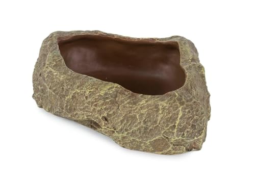 Happet Große XL Schale für Terrarium 25x20x8cm - tiefe Wasser- und Futterschale für große Reptilien, Schildkröten und Schlangen, Steinoptik von Happet