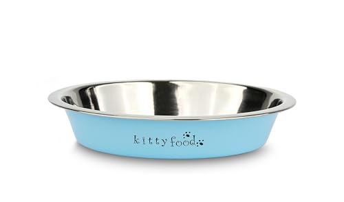 Katzennapf Katzen Futternapf Wassernapf rosa blau flach Edelstahl Design (blau) von Happet