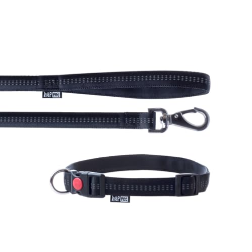 Leine und Halsband Soft Style 2 cm Größe L (33 bis 53 cm) x L HAPPET JR43 Hundespielzeug 120 cm Nylon schwarz reflektierend von Happet