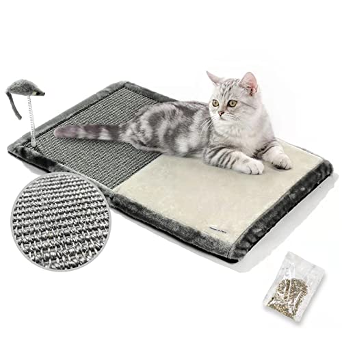 Happi N Pets Katzenkratzmatte, Gewebter Sisal-katzenkratzer, Sisal Teppich Mit Weiches Katzenbett Und Interaktivem Katzenspielzeug, Faltbarer Katzen Kratzbrett, Kratz Pads Mit Katzenminze von Happi N Pets
