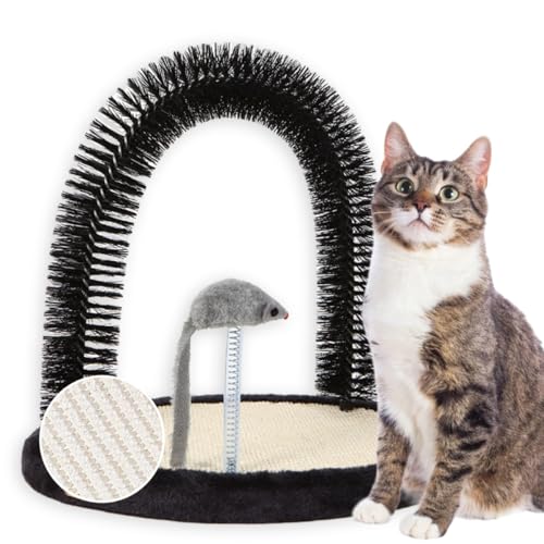 Happi N Pets The Original Cat Arch Self Groomer Cat Massager, Cat Hair Brush For Grooming With Sisal Cat Scratching Pad And Catnip Toy, Cat Face Scratchers, Durable Brusher, Cat Rubbing Post,Large von Happi N Pets