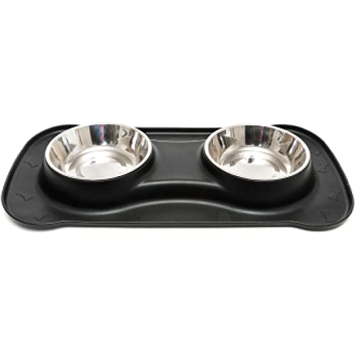 Happilax Hundenapf-Set mit integrierter Napfunterlage für kleine bis mittelgroße Hunde mit 2 Futternäpfen aus Edelstahl von Happilax