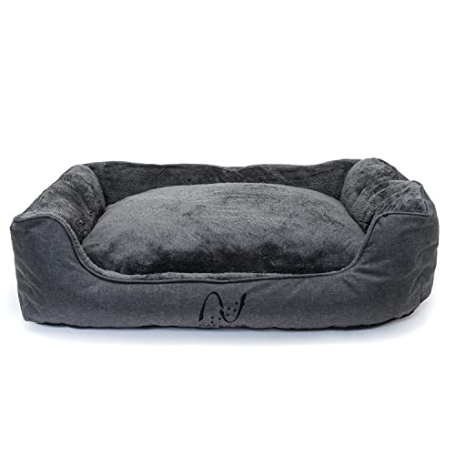 Happilax Waschbares Hundebett mit Wendekissen, Polyester Hundekorb für mittlere und große Hunde, Größe L - Grau - 90 * 70 cm Happilax Waschbares Hundebett mit Wendekissen, Polyester Hundekorb für mittlere und große Hunde, Größe L - Grau - 90 * 70 cm von Happilax