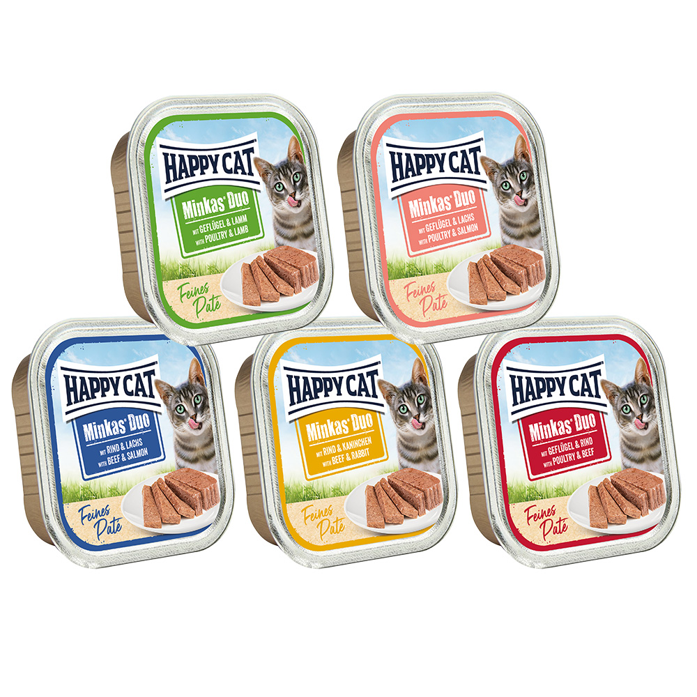 Happy Cat Minkas Duo Häppchen auf Paté Schälchen 12 x 100 g - Mixpaket (5 Sorten) von Happy Cat Supreme