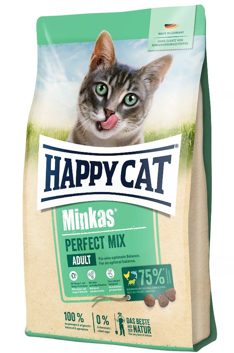 HAPPY CAT Minkas Perfect Mix Geflügel, Lamm & Fisch Katzentrockenfutter Sparpaket 2 x 4 Kilogramm