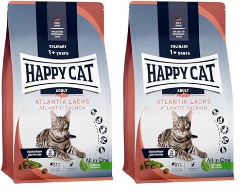 Happy Cat 70553 - Culinary Adult Atlantik Lachs - Katzen-Trockenfutter für ausgewachsene Katzen & Kater - 1,3 kg Inhalt (Packung mit 2) von Happy Cat