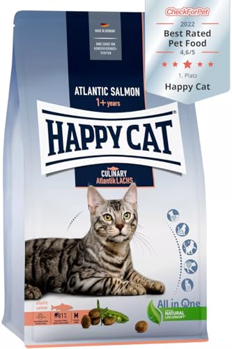 Happy Cat 70555M - Culinary Adult Atlantik Lachs M - Katzen-Trockenfutter für ausgewachsene Katzen und Kater - 10 kg Inhalt von Happy Cat