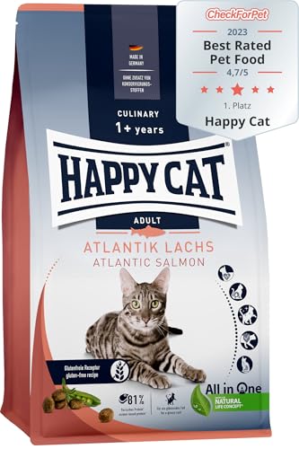 Happy Cat 70555M - Culinary Adult Atlantik Lachs M - Katzen-Trockenfutter für ausgewachsene Katzen und Kater - 10 kg Inhalt von Happy Cat