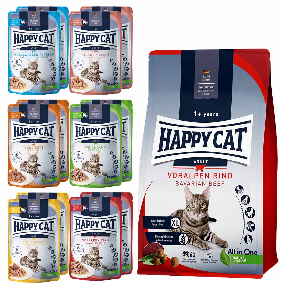 Happy Cat Culinary Adult Voralpen Rind 10 kg + Mischtray 1 Happy Cat Pouches 12x85g gratis Happy Cat Culinary Adult Voralpen Rind 10 kg + Mischtray 1 Happy Cat Pouches 12x85g gratis von Happy Cat