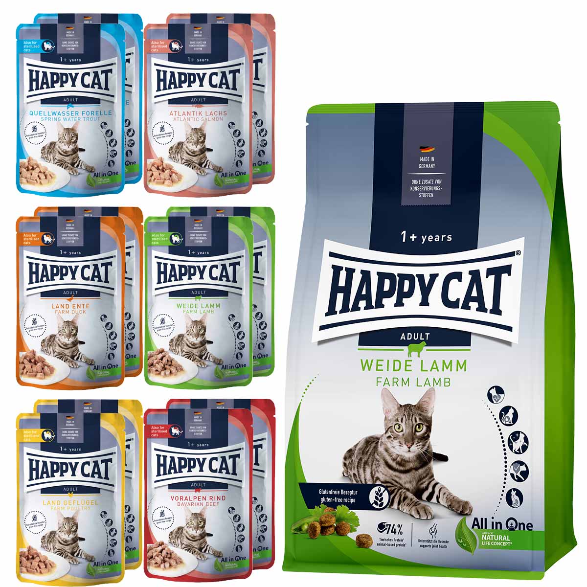 Happy Cat Culinary Adult Weide Lamm 10 kg + Mischtray 1 Happy Cat Pouches 12x85g gratis Happy Cat Culinary Adult Weide Lamm 10 kg + Mischtray 1 Happy Cat Pouches 12x85g gratis von Happy Cat