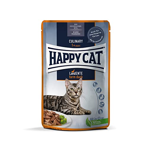 Happy Cat 70621 - Culinary Meat in Sauce Land Ente Pouch - Nassfutter für ausgewachsene Katzen und Kater - 85g Inhalt von Happy Cat