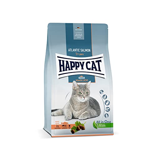 Happy Cat 70588 - Indoor Adult Atlantik Lachs - Katzen-Trockenfutter für ausgewachsene Katzen und Kater - 1,3 kg Inhalt von Happy Cat