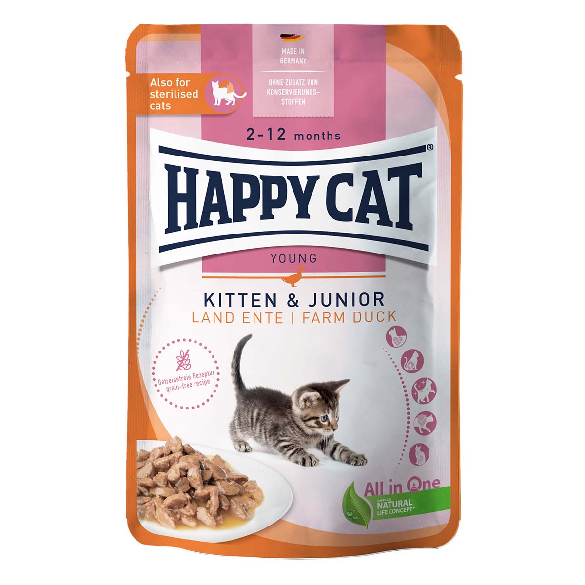 Happy Cat Kitten & Junior Land Ente Pouch 20x85g von Happy Cat
