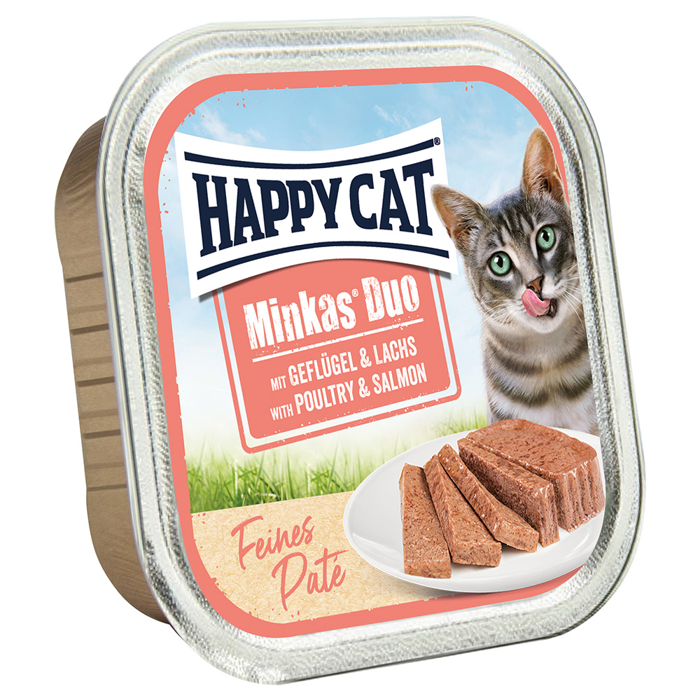 Happy Cat Minkas Duo Häppchen auf Paté Schälchen - Geflügel & Lachs 16 x 100 g von Happy Cat