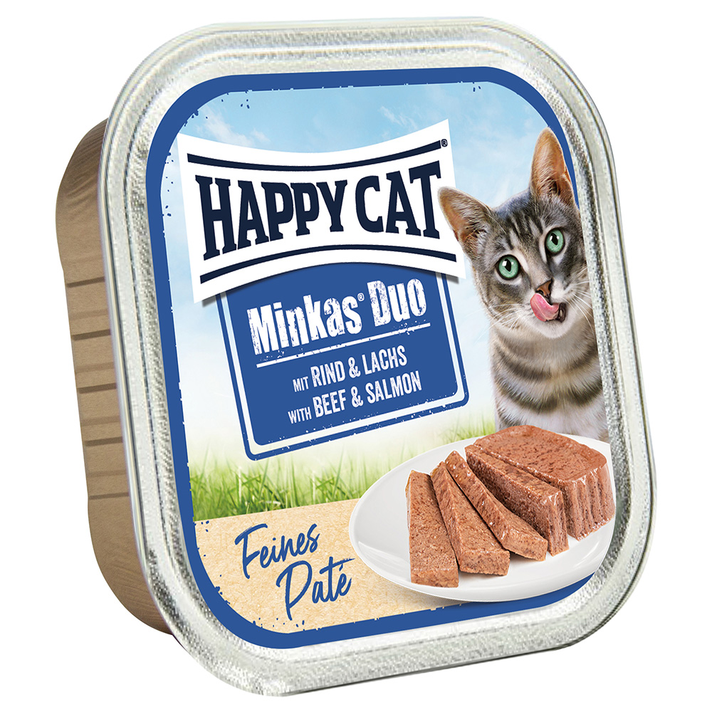 Happy Cat Minkas Duo Häppchen auf Paté Schälchen - Rind & Lachs 16 x 100 g von Happy Cat
