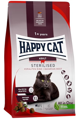 Happy Cat 70574 - Sterilised Adult Voralpen Rind - Trockenfutter für sterilisierte Katzen und Kater - 1,3 kg Inhalt von Happy Cat