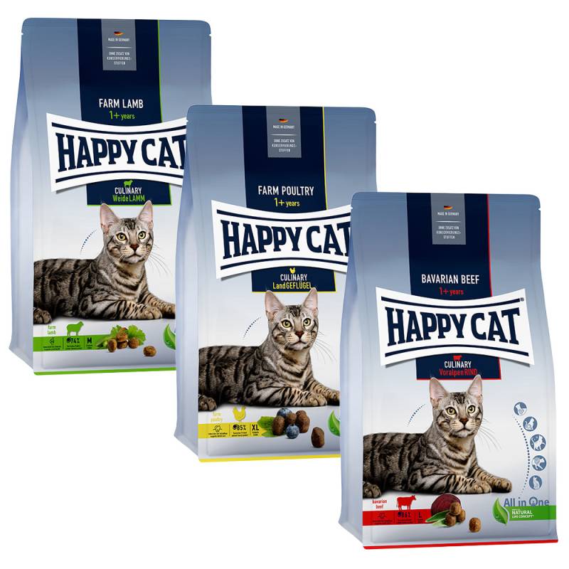Mixpaket Happy Cat Culinary Adult - 3 x 1,3 kg Rind, Geflügel & Lamm von Happy Cat