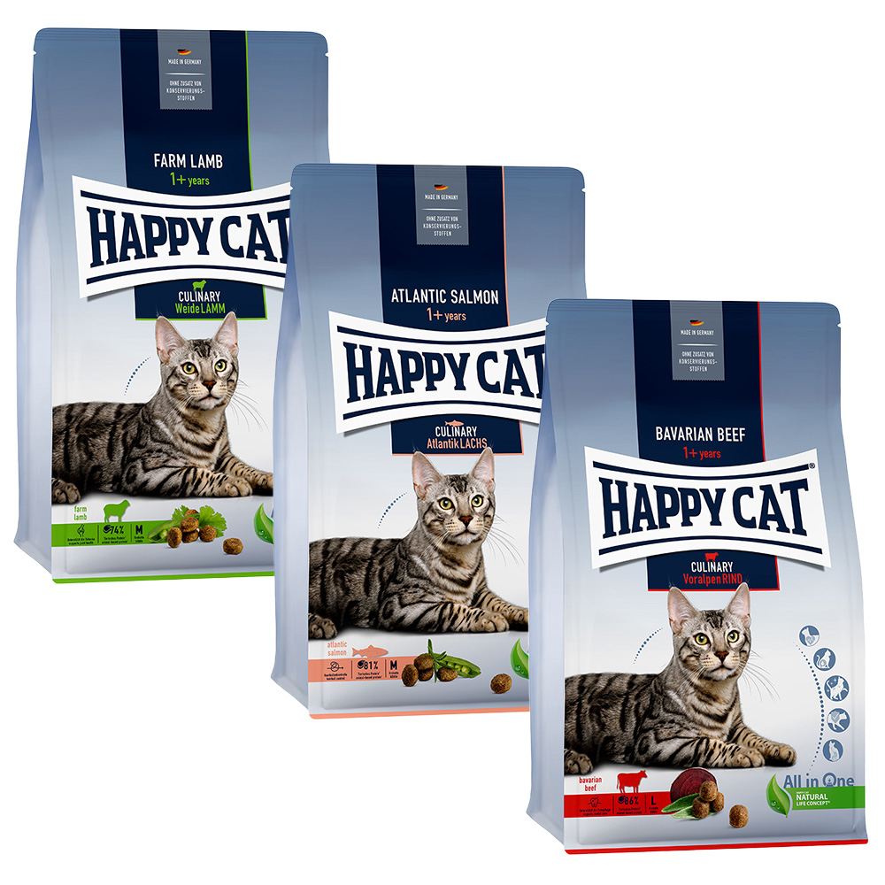 Mixpaket Happy Cat Culinary Adult - 3 x 1,3 kg Rind, Lachs & Lamm von Happy Cat