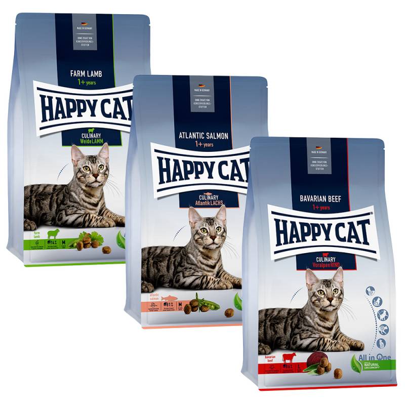 Mixpaket Happy Cat Culinary Adult - 3 x 1,3 kg Rind, Lachs & Lamm von Happy Cat