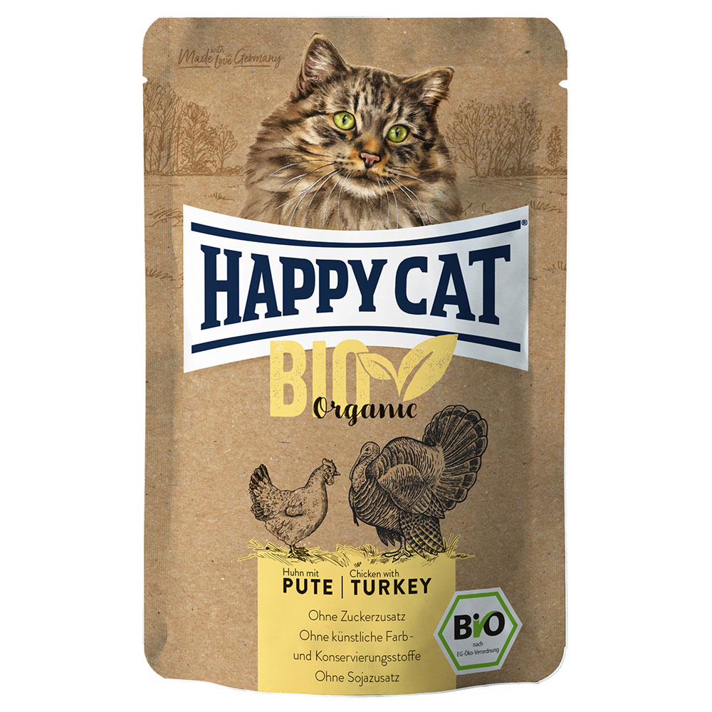 Sparpaket Happy Cat Bio Pouch 24 x 85 g - Bio-Huhn & Bio-Pute von Happy Cat