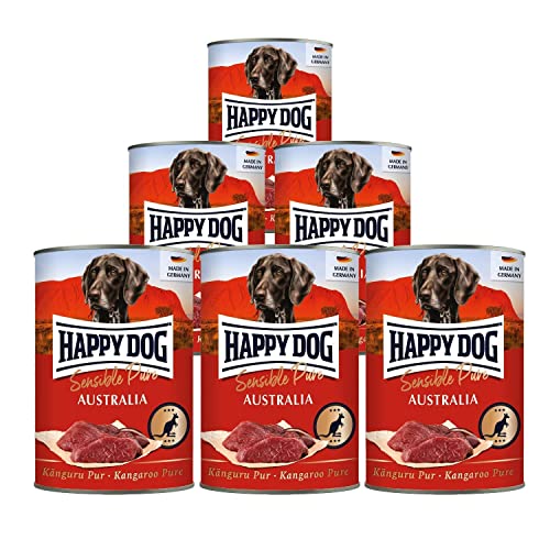 Happy Dog 5 + 1 Gratis Sensible Pure Australia Känguru 400g Dose Sparpaket | 6x400g | Hundefutter Nass getreidefrei - Nassfutter für Hunde -Tierärztlich empfohlen bei Futtermittelunverträglichkeiten von Happy Dog